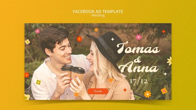 Flat design wedding celebration facebook template