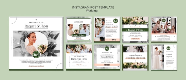 PSD post di instagram per la celebrazione del matrimonio di design piatto