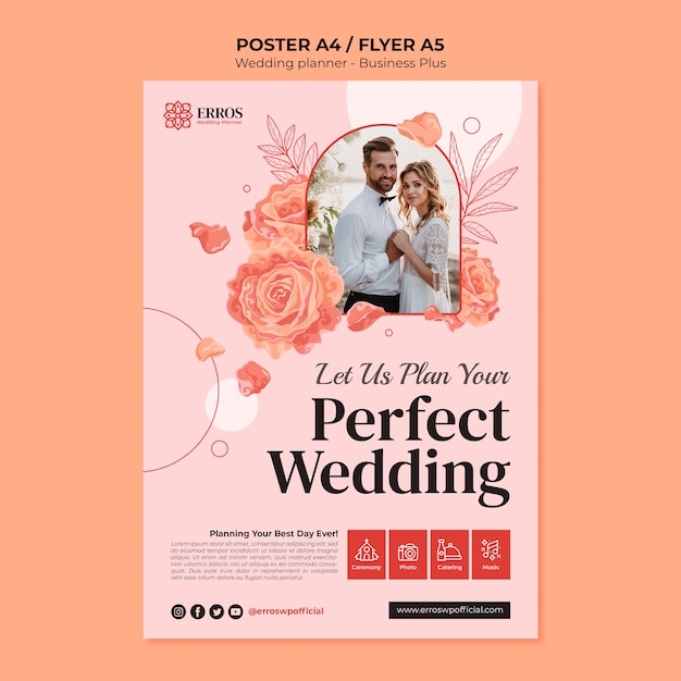 PSD modello di poster di wedding planner design piatto