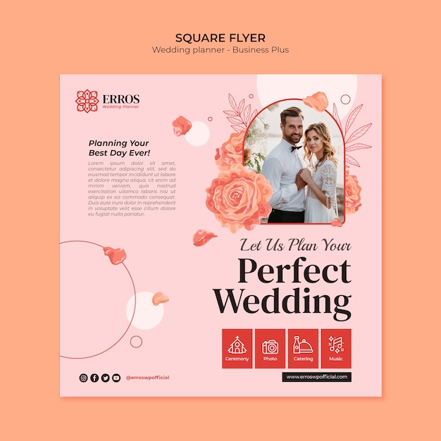 PSD flat design wedding planner square flyer template