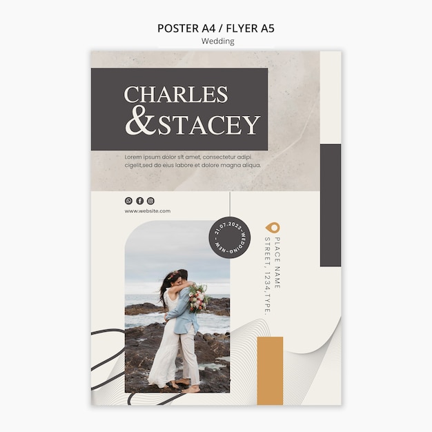 PSD flat design wedding template