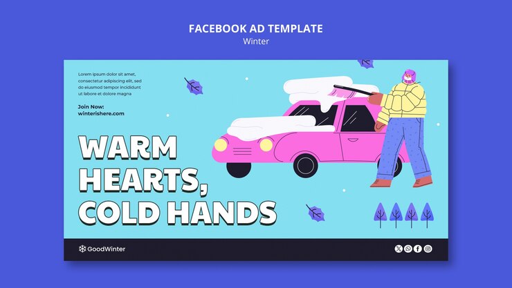 PSD フラットなデザインの冬のシーズンの facebook テンプレート
