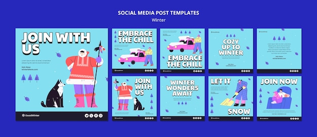 PSD flat design winter season instagram posts