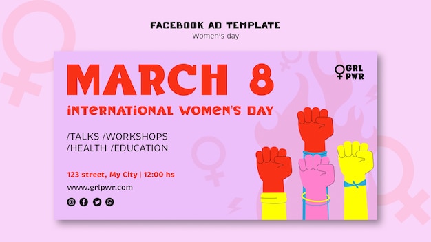 PSD flat design women's day facebook template