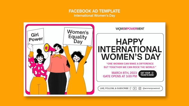 PSD Плоский дизайн шаблона facebook женского дня