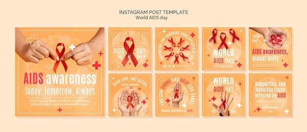 PSD Плоский дизайн постов в instagram всемирного дня борьбы со спидом