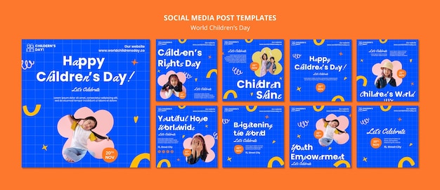 Flat design world children's day instagram posts