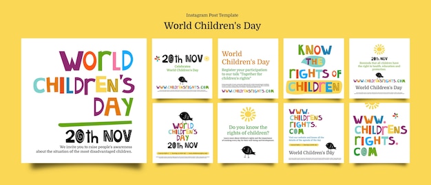 PSD Плоский дизайн всемирного дня защиты детей в instagram