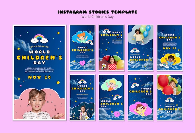 PSD flat design world children's day instagram stories