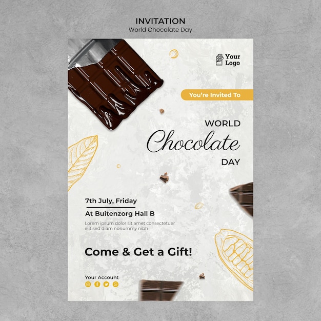 PSD flat design world chocolate day template