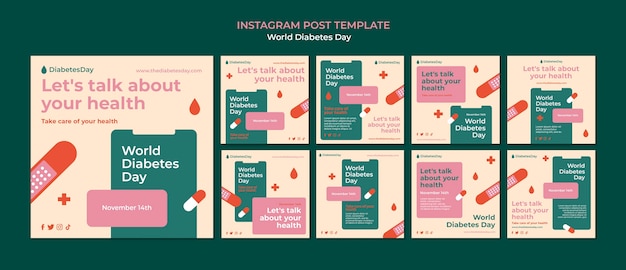 PSD flat design world diabetes day instagram posts