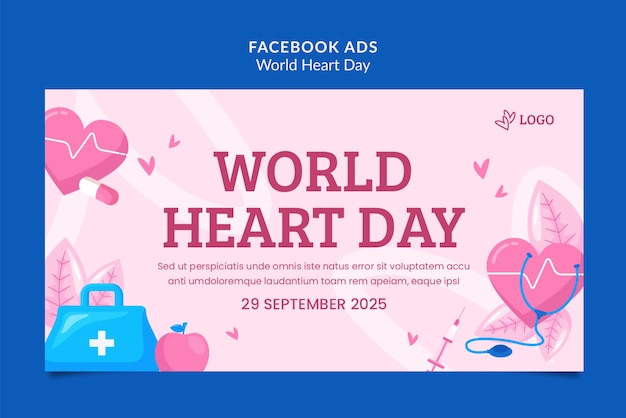 PSD flat design world heart day facebook template