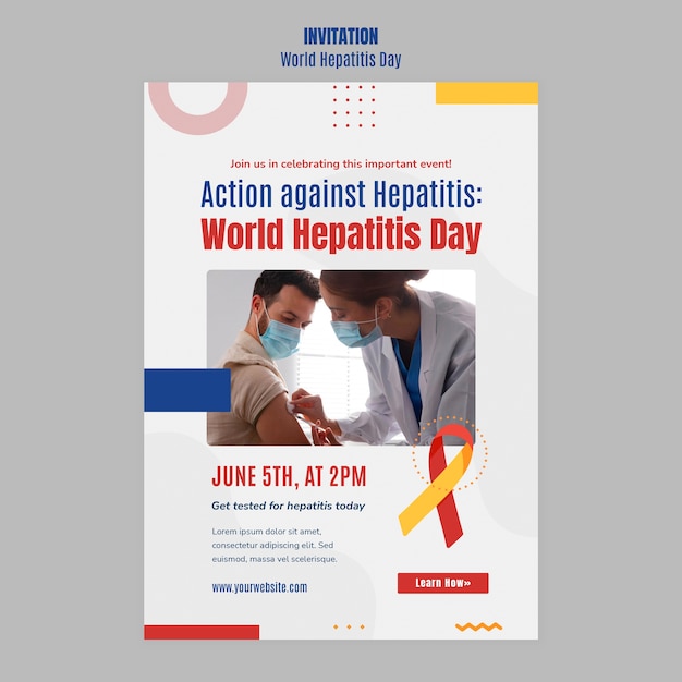 Flat design world hepatitis day invitation template
