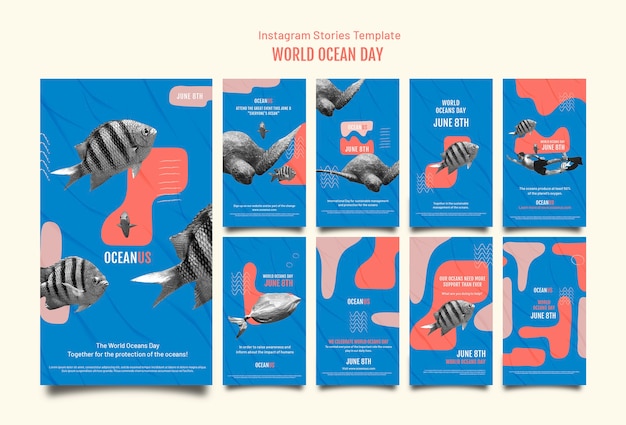 PSD flat design world ocean day instagram template