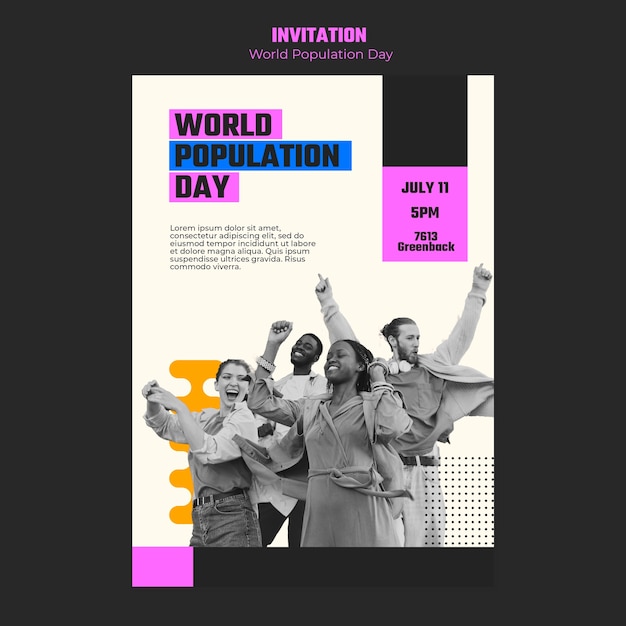 PSD flat design world population day invitation