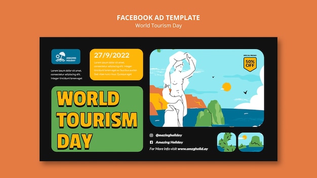 PSD modello di facebook per la giornata mondiale del turismo di design piatto