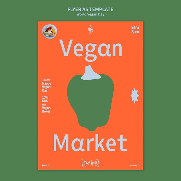 PSD flat design world vegan day template