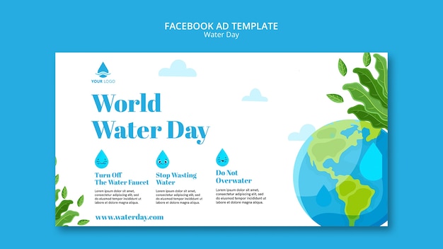 PSD flat design world water day template