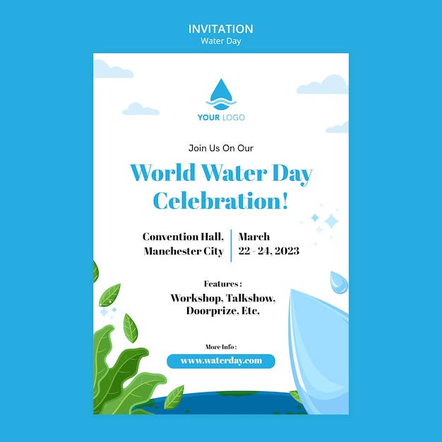 PSD flat design world water day template