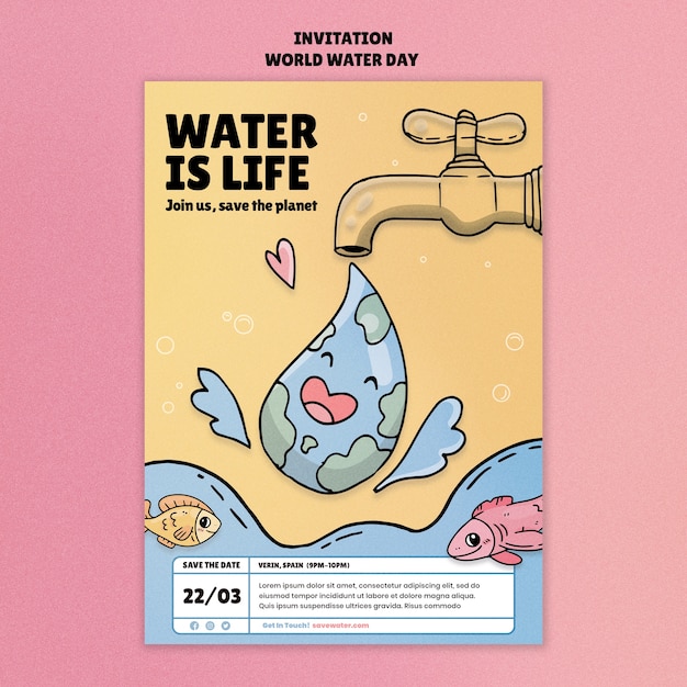 Flat design world water day template