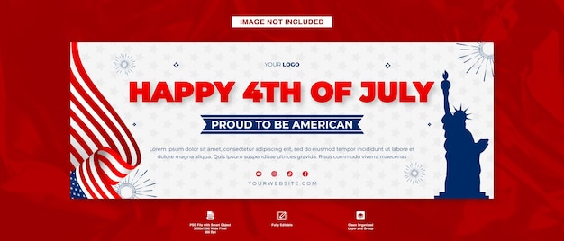 フェイスブックのフラットカバーテンプレート - アメリカの7月4日祝日 - アメリカ人であることを誇りに思う