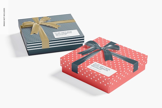 PSD scatole regalo piatte con mockup di nastro