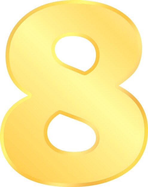 Flat gold number 8 isolated clipart element for anniversary number template label event decoration