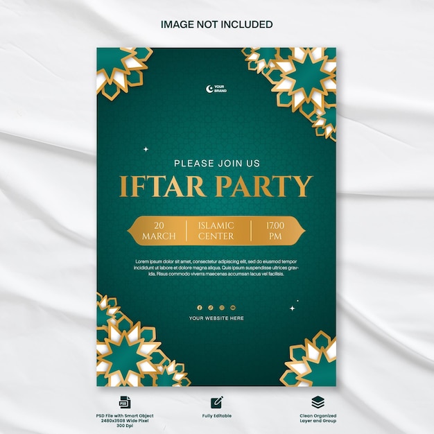 Flat iftar party invitation flyer poster template for islamic ramadan celebration