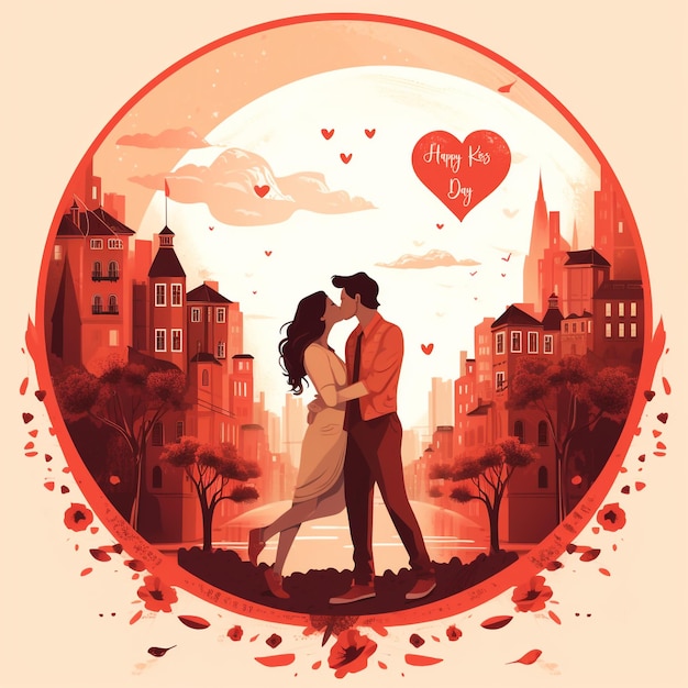 PSD a flat illustration international kissing day vector with couple