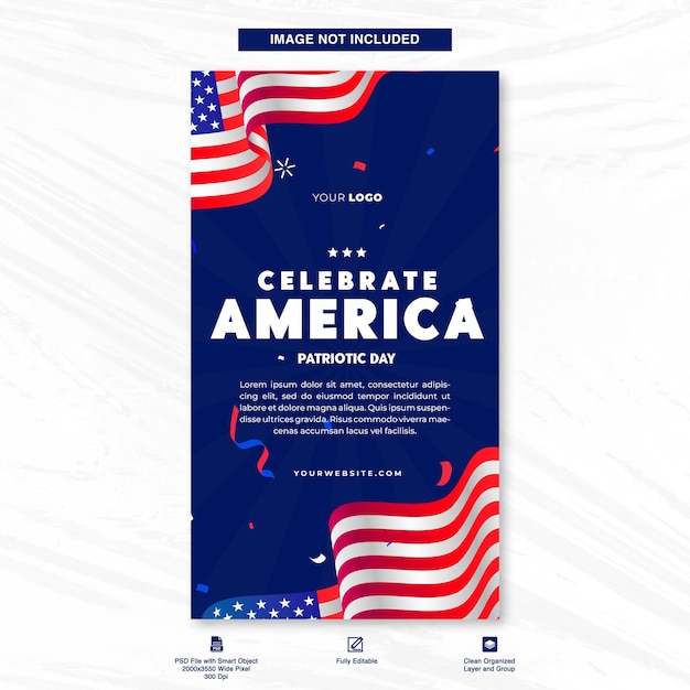 Flat instagram stories sjabloon voor Amerikaanse 4th of July viering