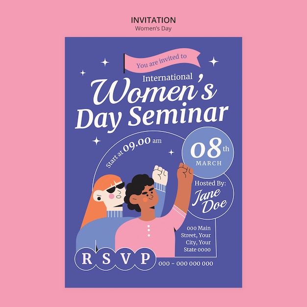 PSD flat invitation template for women's day celebration