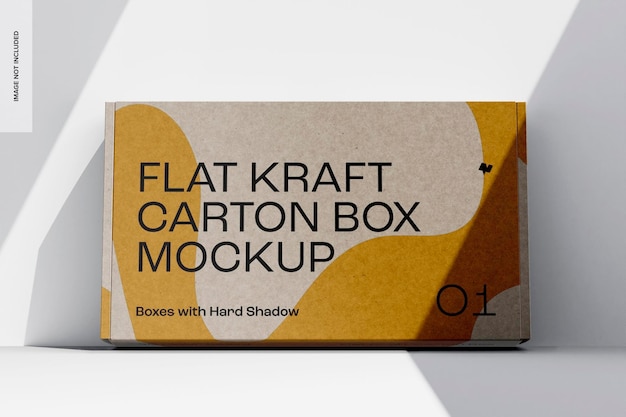 Flat kraft carton box psd mockup, low angle view