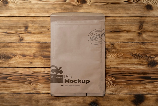 PSD flat lay of a4 envelope mockup