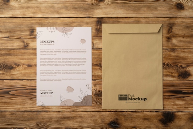 Flat lay of a4 envelope mockup