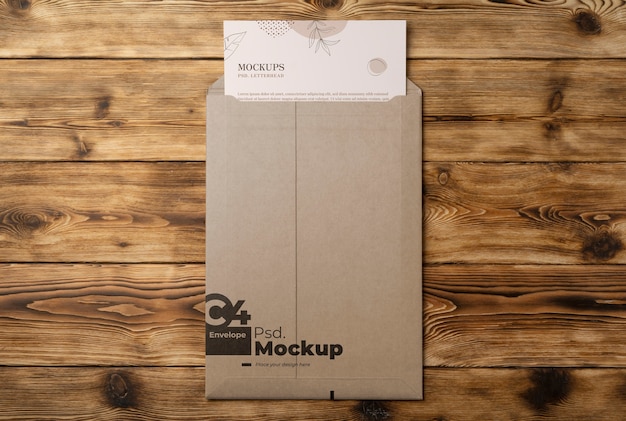 PSD flat lay of a4 envelope mockup