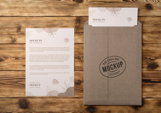 Flat lay of a4 envelope mockup