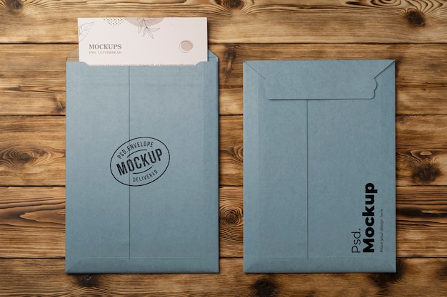 PSD flat lay of a4 envelope mockup