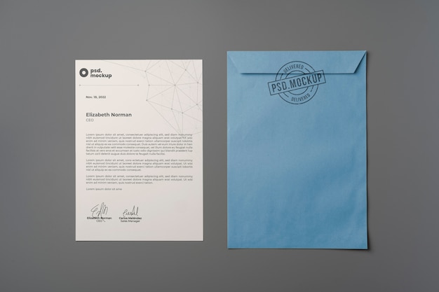 Flat lay over a4 envelope mockup