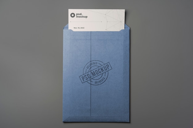 Flat lay over a4 envelope mockup