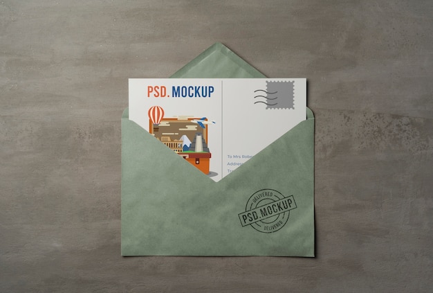 Flat lay over a4 envelope mockup