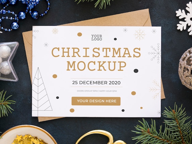 PSD flat lay arrangement of christmas eve elements