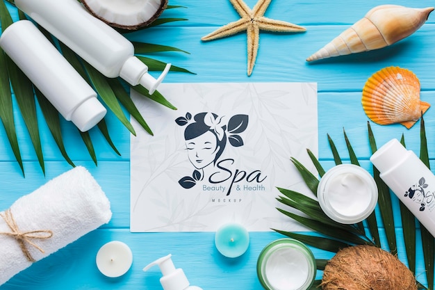 Flat lay arrangement mock-up with spa elements