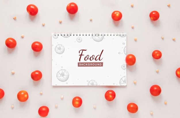 PSD flat lay arrangement with tomatoes and notebook