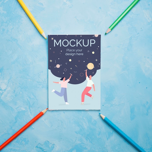Flat lay artist concept assortment with card mock-up