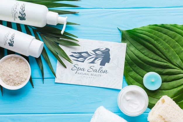 flat lay assortment mock-up with spa elements