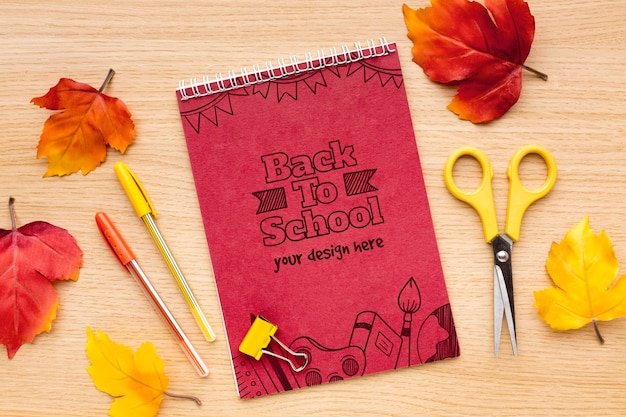 Flat lay back to school arrangement mock-up