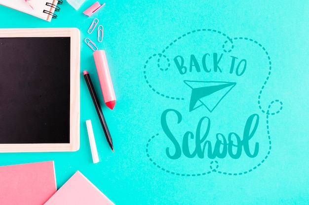 PSD flat lay back to school with chalkboard