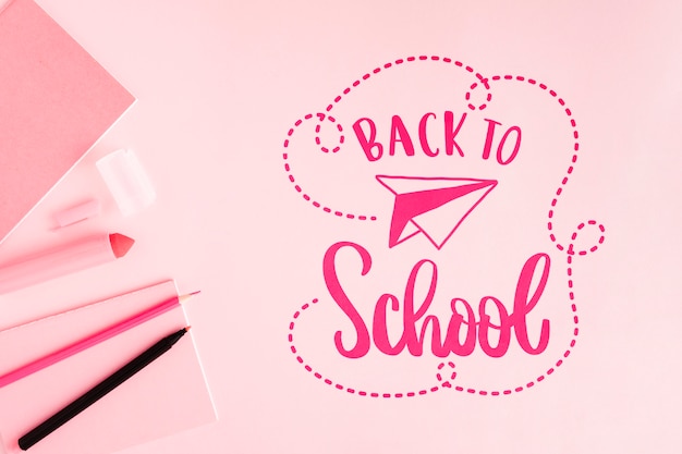 PSD flat lay back to school with pink background