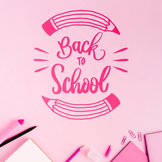 PSD flat lay back to school with pink background