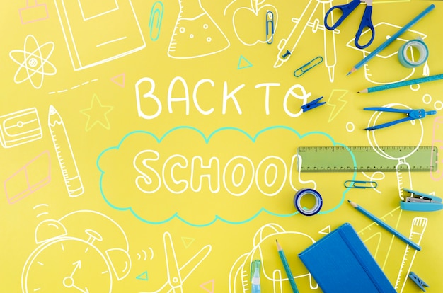 PSD flat lay back to school with yellow background